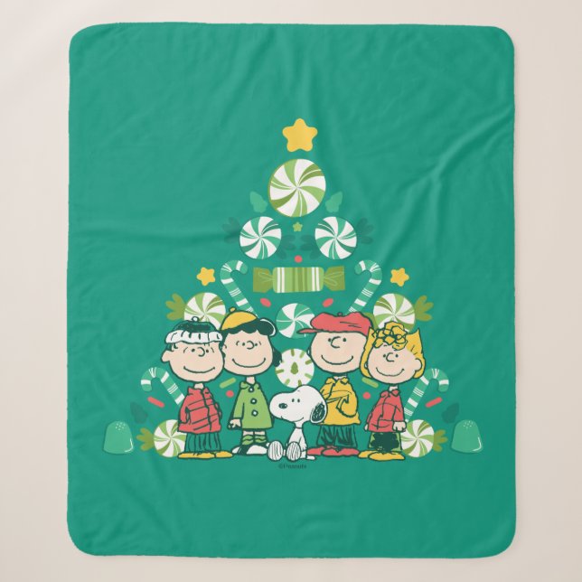 Manta Sherpa Cacahuetes | Árbol de Navidad de menta (Anverso)
