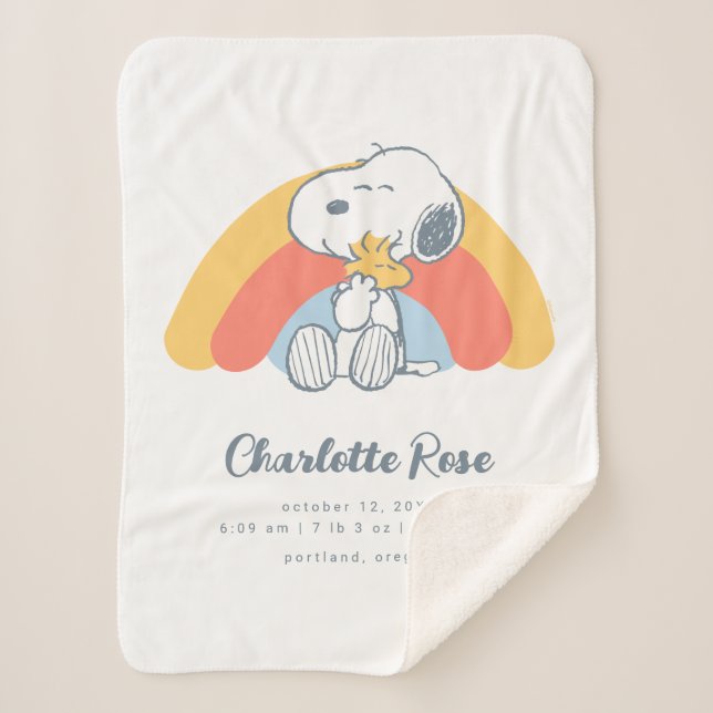 Manta Sherpa Cacahuetes | Arcoiris Snoopy y Woodstock (Anverso)