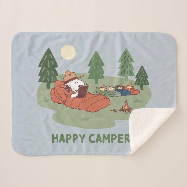Manta Sherpa Cacahuetes | Camperas felices Snoopy y Woodstock (Anverso (horizontal))