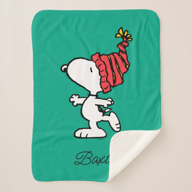 Manta Sherpa Cacahuetes | Capa de Beanie de Invierno Snoopy (Anverso)