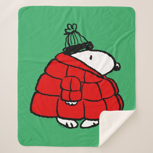 Manta Sherpa Cacahuetes | Chaqueta Snoopy Red Puffer (Anverso)