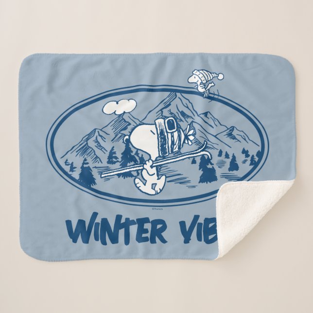 Manta Sherpa Cacahuetes | Esquí Snoopy & Woodstock (Anverso (horizontal))