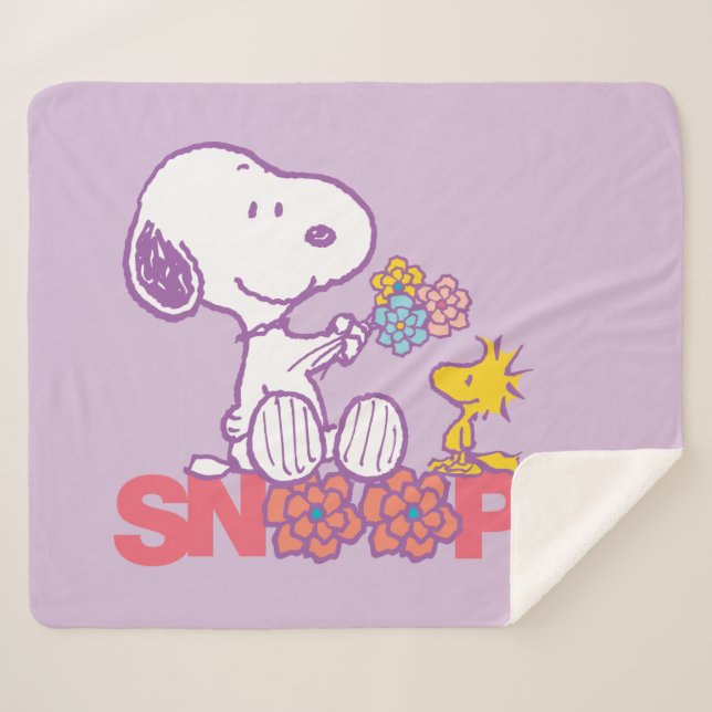 Manta Sherpa Cacahuetes | Flores Snoopy & Woodstock (Anverso (horizontal))