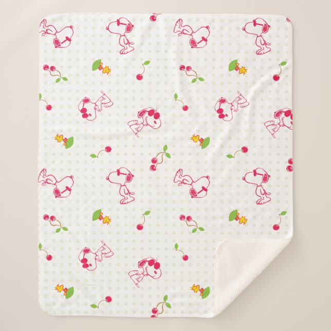 Manta Sherpa Cacahuetes | Patrón de cerezo Snoopy y Woodstock (Anverso)