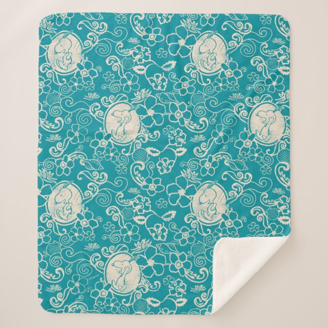 Manta Sherpa Cacahuetes | Patrón de playa tropical Verde azulad (Anverso)