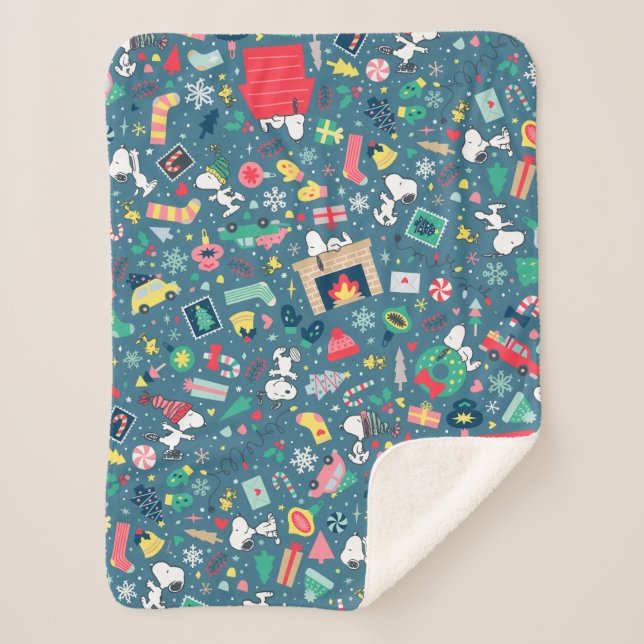 Manta Sherpa Cacahuetes | Patrón de vacaciones Snoopy (Anverso)