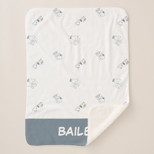 Manta Sherpa Cacahuetes | Patrón gris suave Snoopy & Woodstock (Anverso)