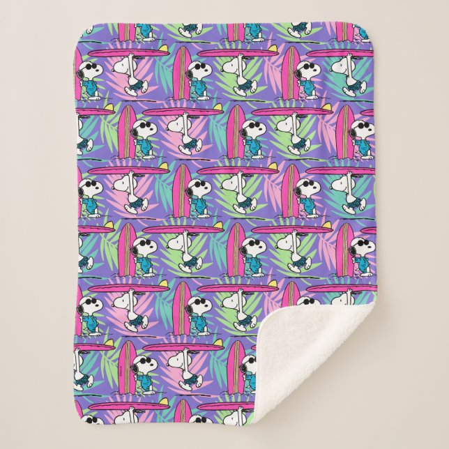 Manta Sherpa Cacahuetes | Patrón Snoopy Purple Surf (Anverso)