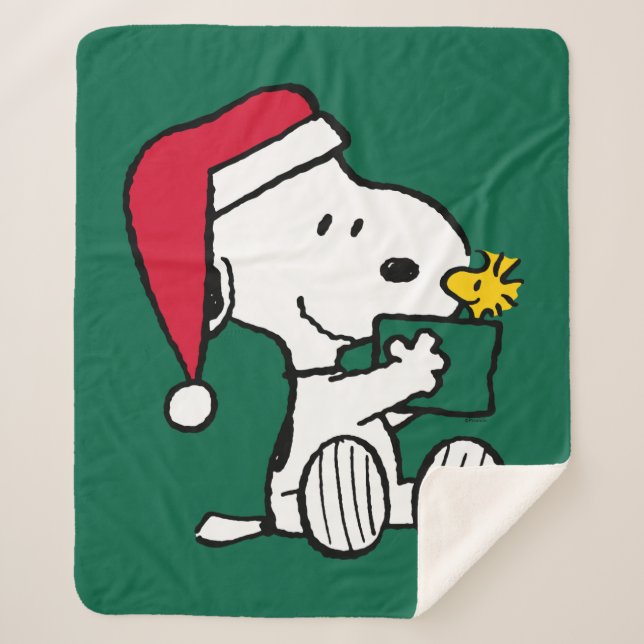 Manta Sherpa Cacahuetes | Regalo Snoopy Santa & Woodstock (Anverso)