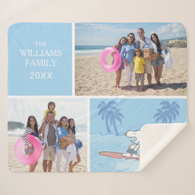 Manta Sherpa Cacahuetes | Snoopy Surfing | Añadir su nombre y f (Anverso (horizontal))