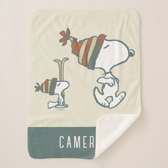 Manta Sherpa Cacahuetes | Viaje para esquiar Snoopy & Woodstock (Anverso)