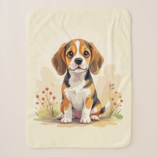Manta Sherpa Cachorro Beagle Tricolor Blanco Negro y Canela Ado
