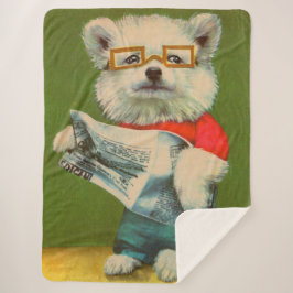 Manta Sherpa cachorro leyendo el periódico