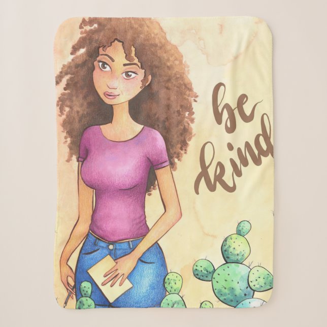 Manta Sherpa Cactus Chica Be Kind (Anverso)