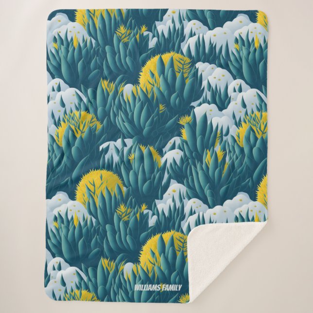 Manta Sherpa cactus de invierno personalizado, suculentos en fl (Anverso)