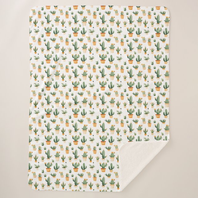 Manta Sherpa Cactus pulido en blanco (Anverso)