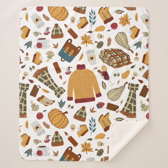 Manta Sherpa Caída única deja calabazas de cosecha de otoño (Anverso)