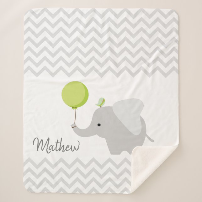 Manta Sherpa Cajeta de elefante para bebés personalizada (Anverso)