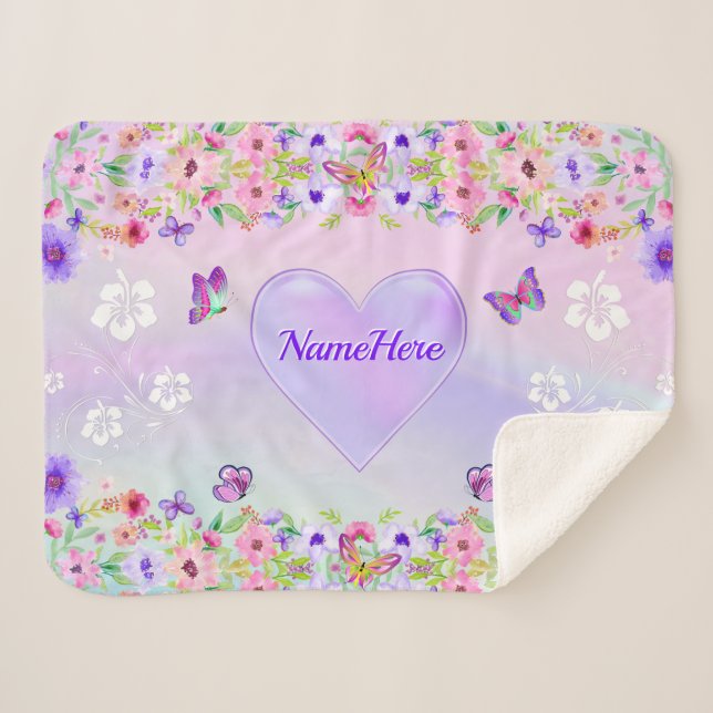 Manta Sherpa Cajeta de mariposas personalizada para Chicas (Anverso (horizontal))