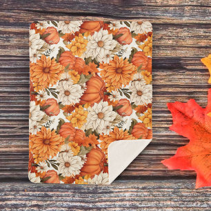 Manta Sherpa Calabaza floral de otoño