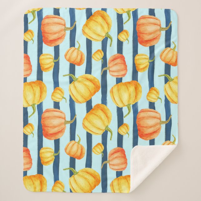 Manta Sherpa Calabaza naranja: decoración a rayas acuáticas. (Anverso)