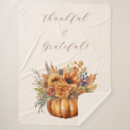Manta Sherpa Calabaza otoñal con flores - Agradecidos y agradec