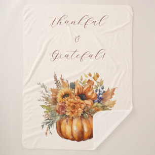 Manta Sherpa Calabaza otoñal con flores - Agradecidos y agradec