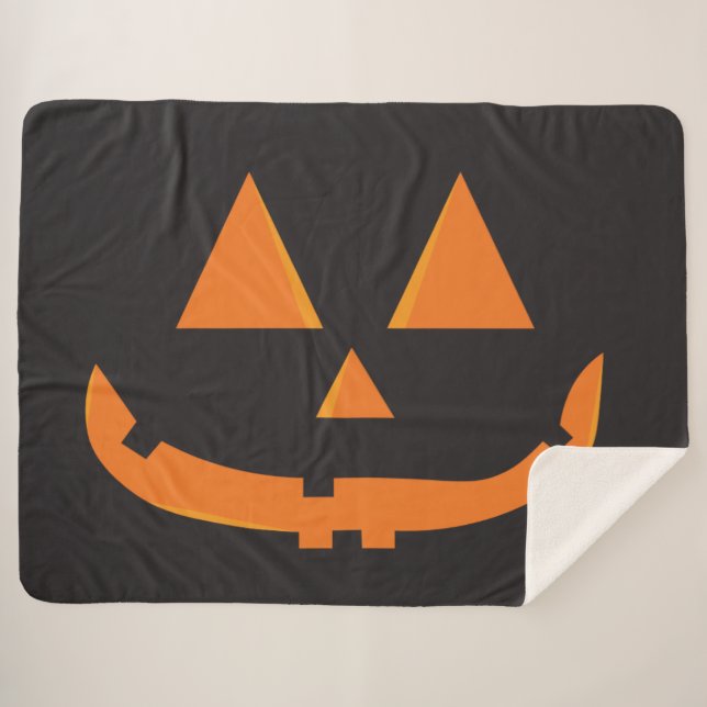 Manta Sherpa Calabaza simple Jack O Lantern Face (Anverso (horizontal))