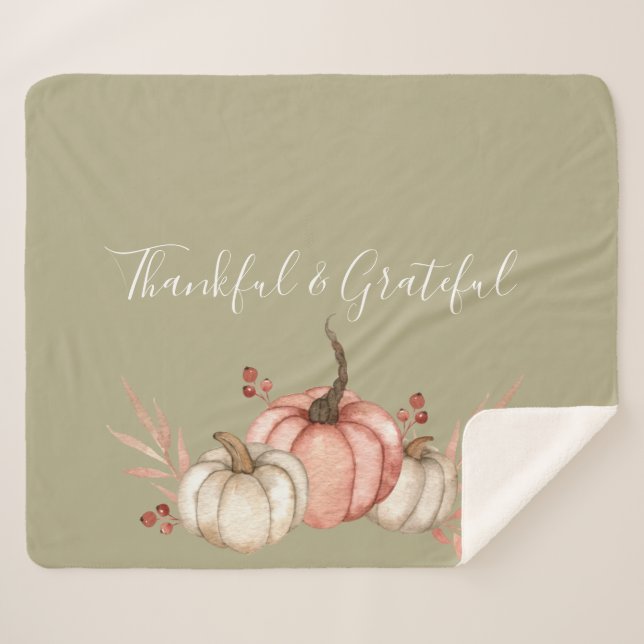 Manta Sherpa Calabazas acuarelas de bonito en salvia (Anverso (horizontal))