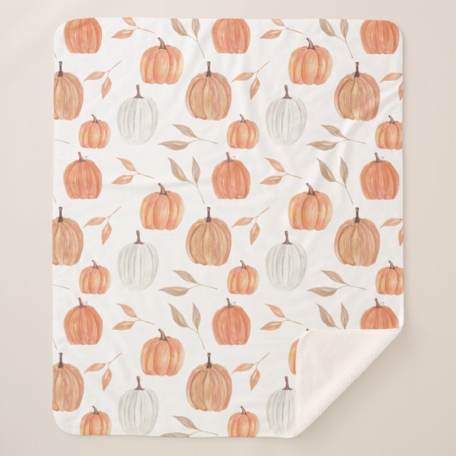 Manta Sherpa Calabazas de otoño y hojas Funda (Anverso)