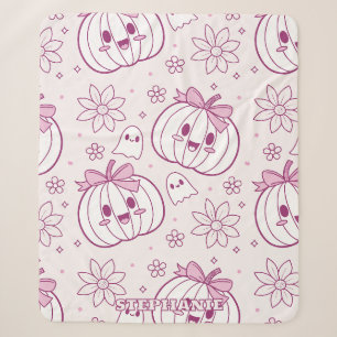 Manta Sherpa Calabazas, fantasmas y flores de Kawaii