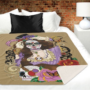 Manta Sherpa Calavera de azúcar de Steampunk