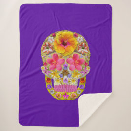 Manta Sherpa Calavera de flores 4 - Tropical