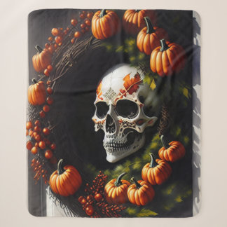 Manta Sherpa Calavera espeluznante y corona de calabaza