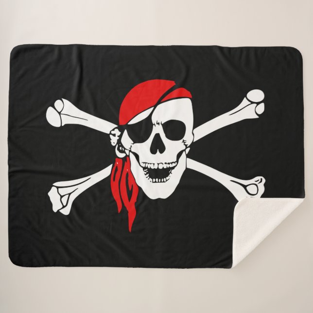 Manta Sherpa Calavera pirata y huesos cruzados (Anverso (horizontal))
