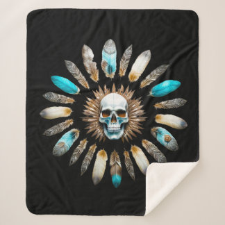 Manta Sherpa Calavera y plumas 01