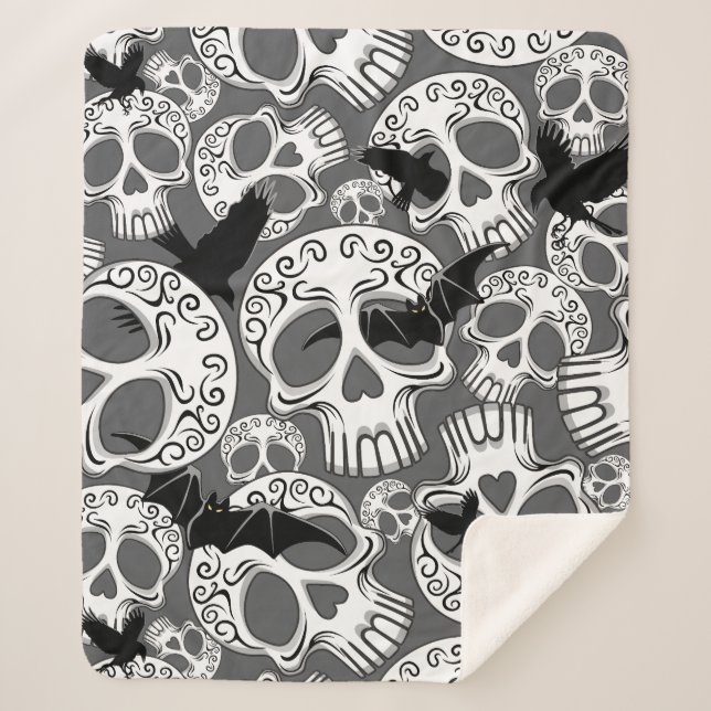 Manta Sherpa Calaveras decorativas de Halloween (Anverso)