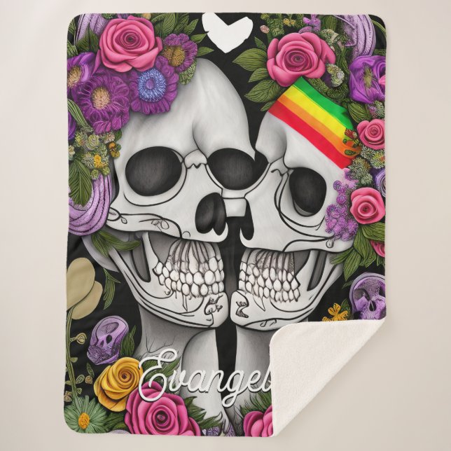 Manta Sherpa Calaveras florales góticas (Anverso)