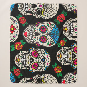 Manta Sherpa Calaveras y Rosas mexicanos: Diseño de época