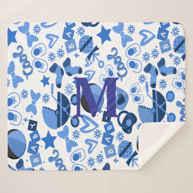 Manta Sherpa Cálido azul lindo Niño Nursery personalizado (Anverso (horizontal))