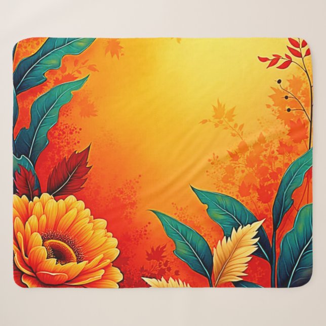 Manta Sherpa Cálido Bloom Botánico (Anverso (horizontal))