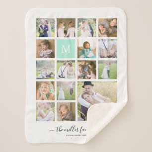 Manta Sherpa Caligrafía del nombre del monograma del collage de