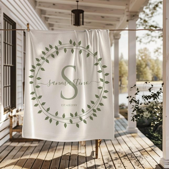 Manta Sherpa Calligraphy Script Wreath Monogram (Subido por el creador)