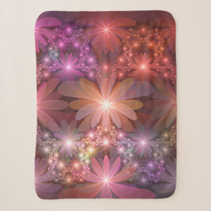 Manta Sherpa Cama De Flores Colorido Brillante Arte Fractal Abs