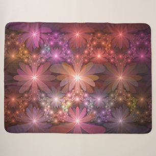 Manta Sherpa Cama De Flores Colorido Brillante Arte Fractal Abs