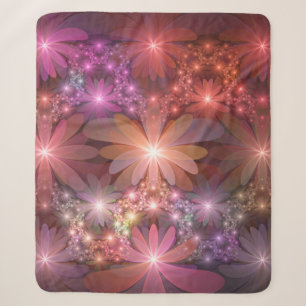 Manta Sherpa Cama De Flores Colorido Brillante Arte Fractal Abs