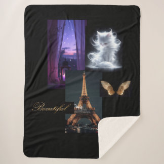 Manta Sherpa Cama ecléctica acogedora - Torre Eiffel, Gato de M