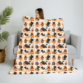 Manta Sherpa Cama personalizada para gatos de Halloween - Gato