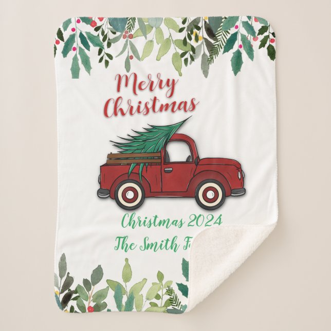 Manta Sherpa Camión navideño personalizado Sherpa Blanket (Anverso)
