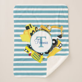 Manta Sherpa Camiones de construcción Bandas azules Monograma